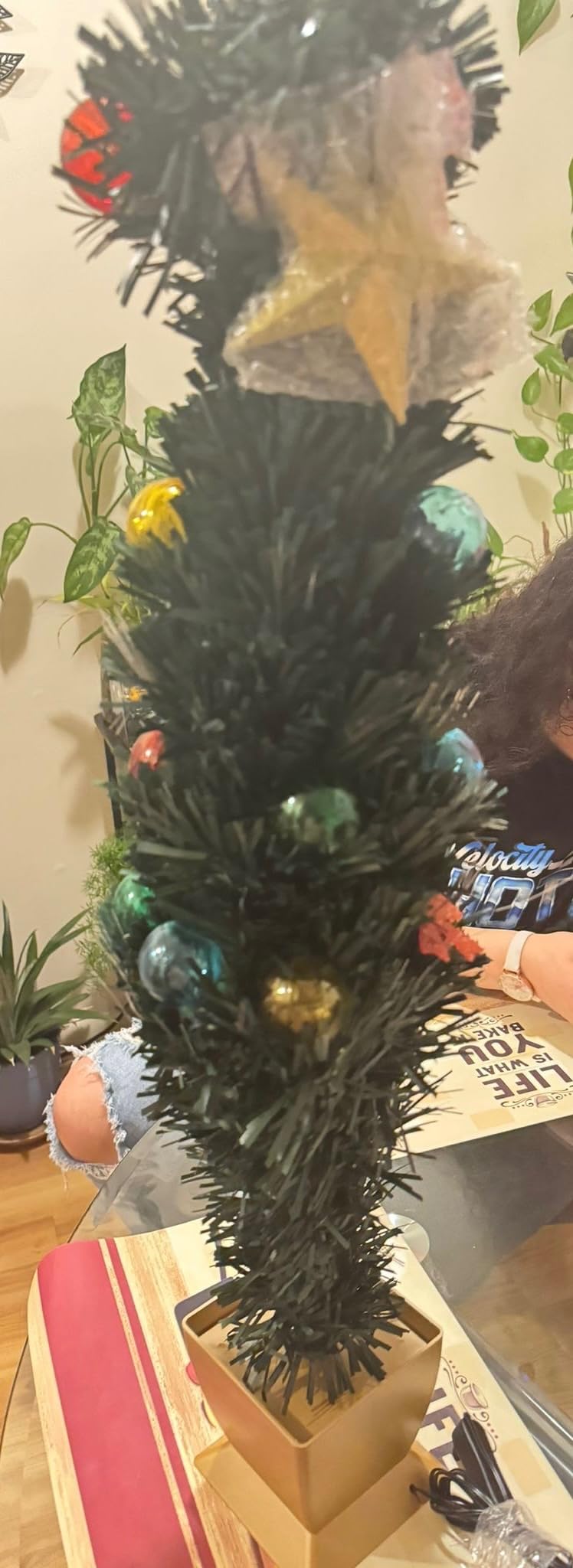 3ft Green Fiber Optic Christmas Tree,Prelit Artificial Tabletop mini Christmas Tree,Star,Butterfly and Ball Ornaments for Best Holiday Home Decorations customer photo 2