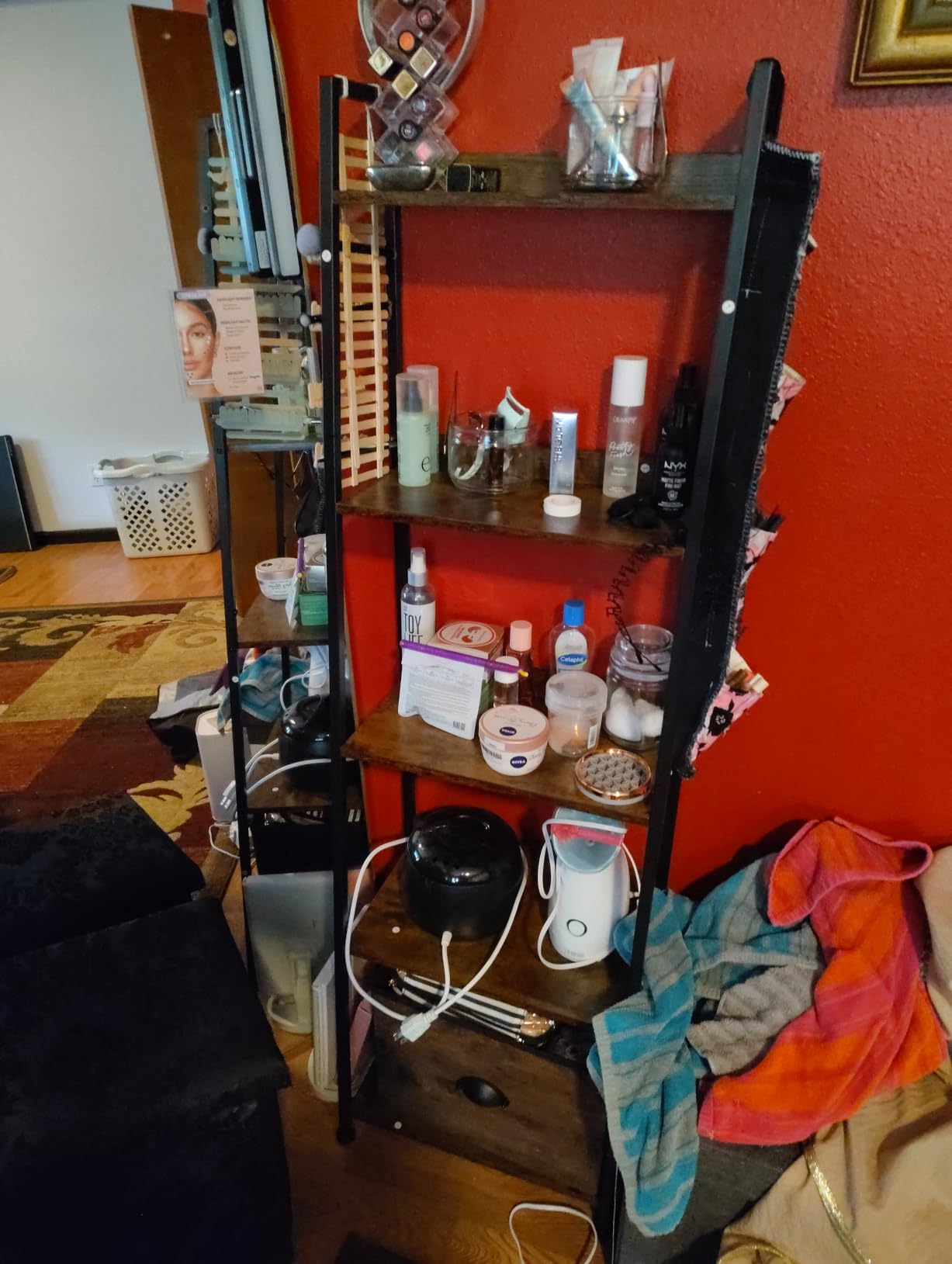 Furologee Ladder Shelf, 5 Tier Bookshelf with Fabric Drawer, Black Oak customer photo 1