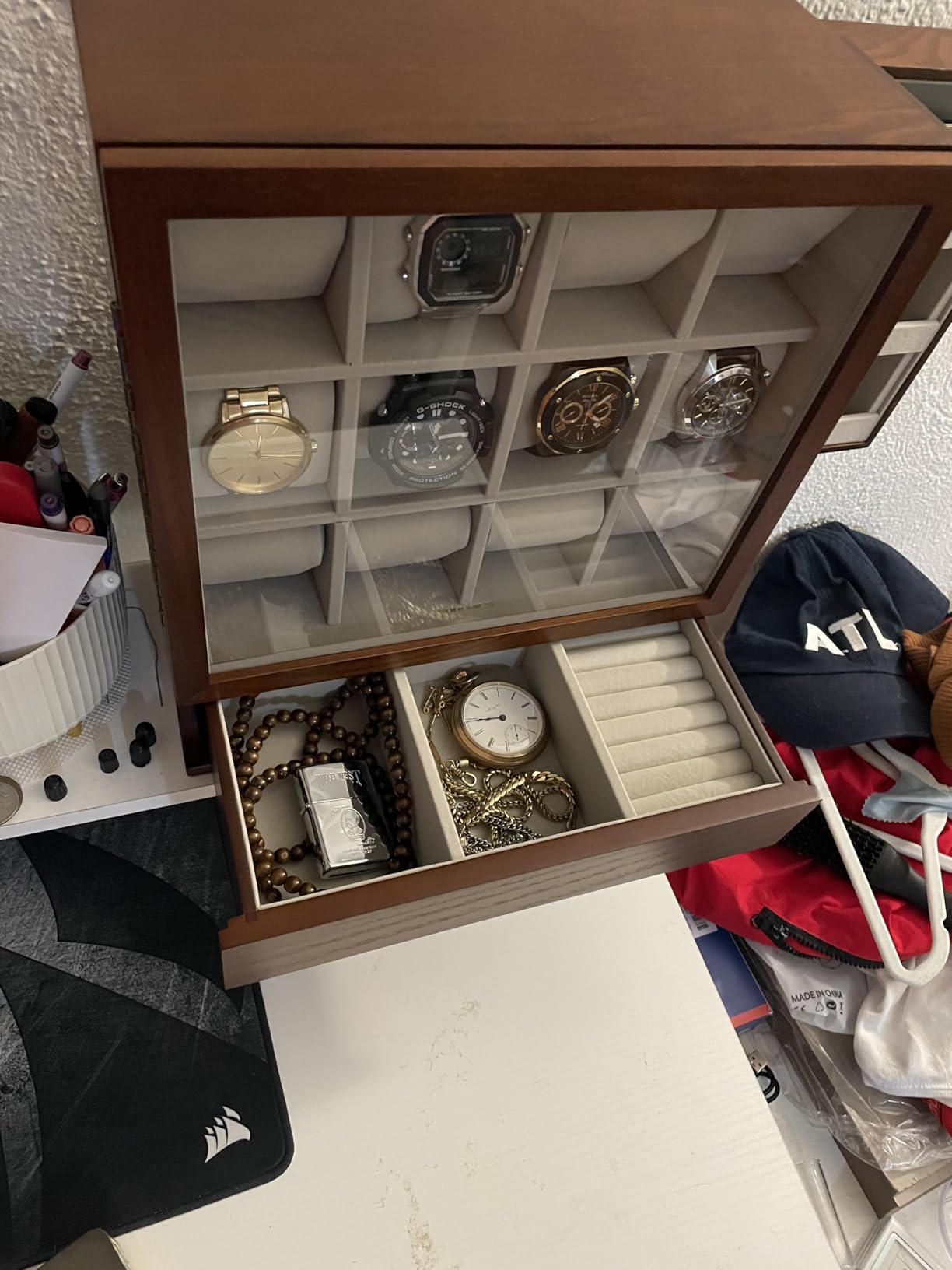 SONGMICS 12 Watch Display Case, Watch Box with Hidden Storage customer photo 1