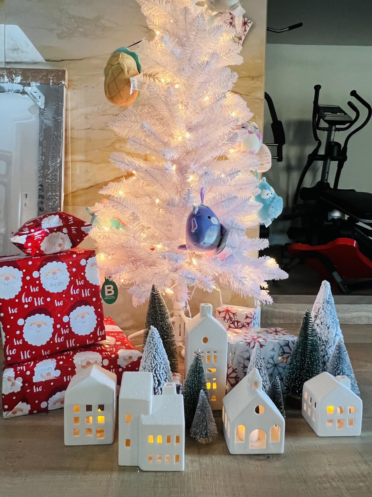 Christmas Decorations - Christmas Village Sets of 5 Lighted Ceramic Houses with Remote Control & 9 Trees - Indoor White Xmas Holiday Rustic Unique Decor for Home Table Room Farmhouse Decoration customer photo 1