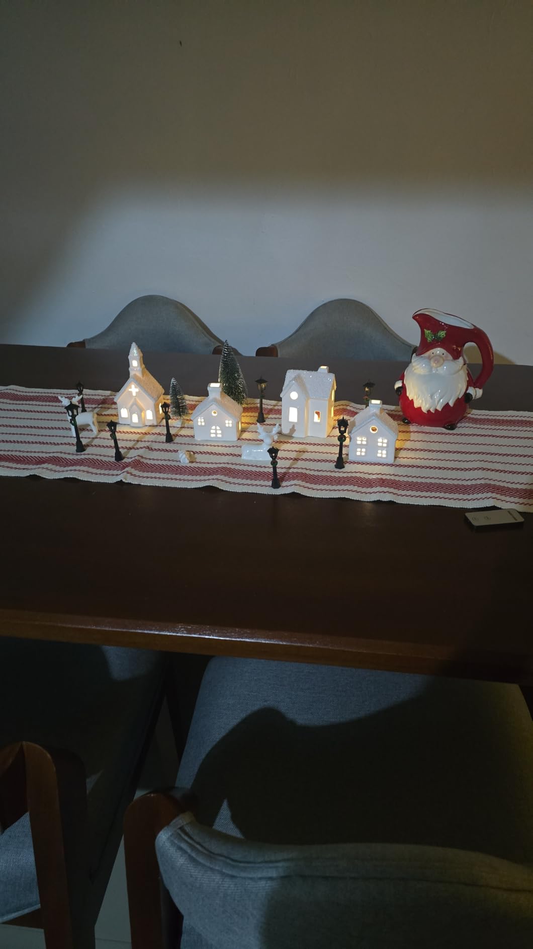 Christmas Decorations - Christmas Village Sets of 5 Lighted Ceramic Houses with Remote Control & 9 Trees - Indoor White Xmas Holiday Rustic Unique Decor for Home Table Room Farmhouse Decoration customer photo 2