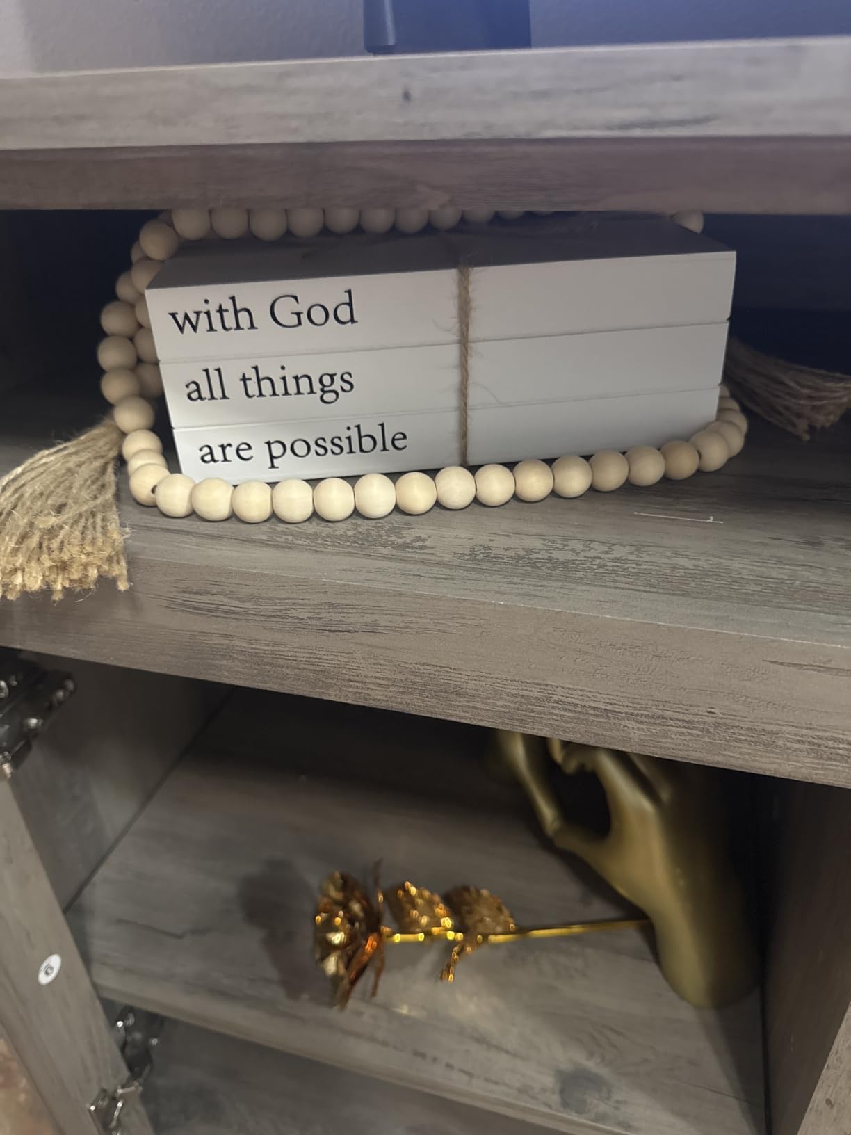 Decorative Books for Home Decor, White Faux Books for Decoration, Rustic Farmhouse Stacked Display Books (with God All Things are Possible) customer photo 2