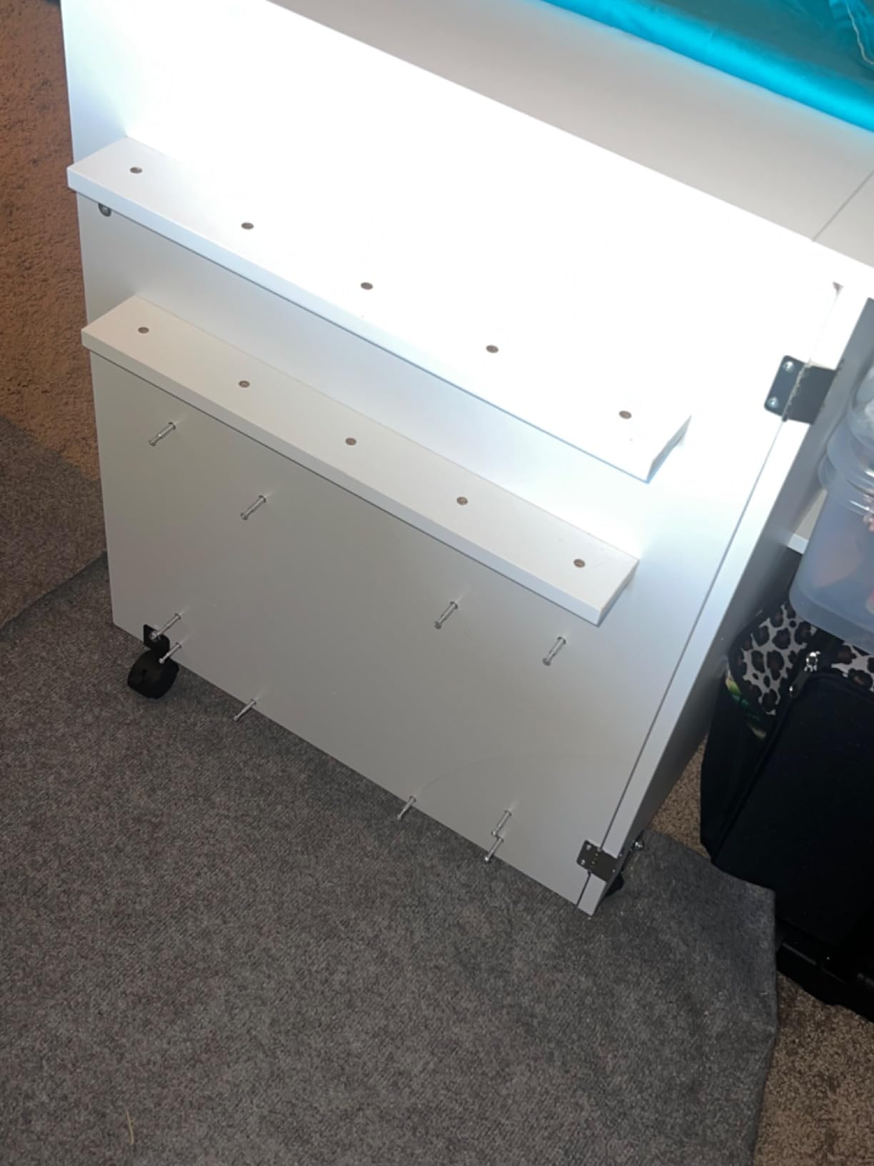 Folding Sewing Table, Multipurpose Sewing Machine Table with Compact Design, Wheels, Shelves, Bins, Pegs, Magnetic Locks (White) customer photo 2