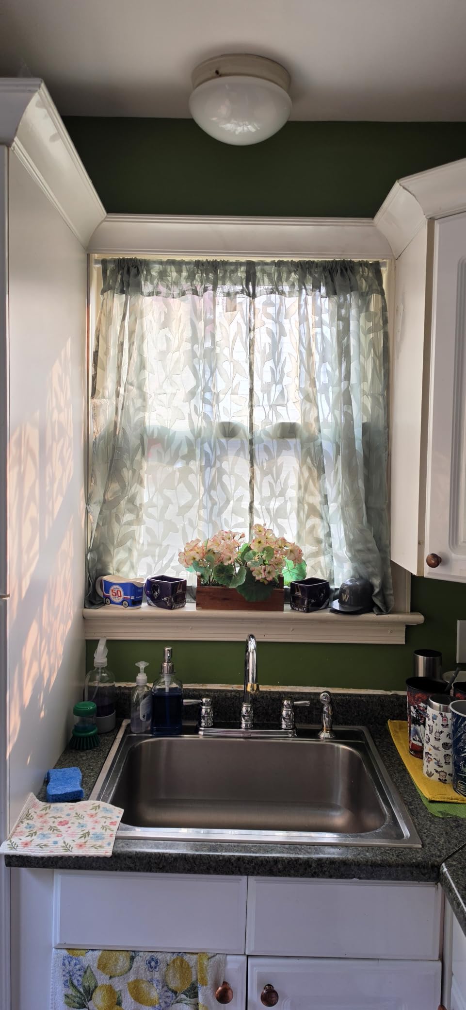 Lecloud Leia 14 Inch Sage Valance for Window Green Sheer Curtains 2 PCS, Jacquard Texture Leaves Semi Voile Living Room Curtain for Small Window, Dual Rod Pockets Bedroom Kitchen Valance, 38W x 14L customer photo 2