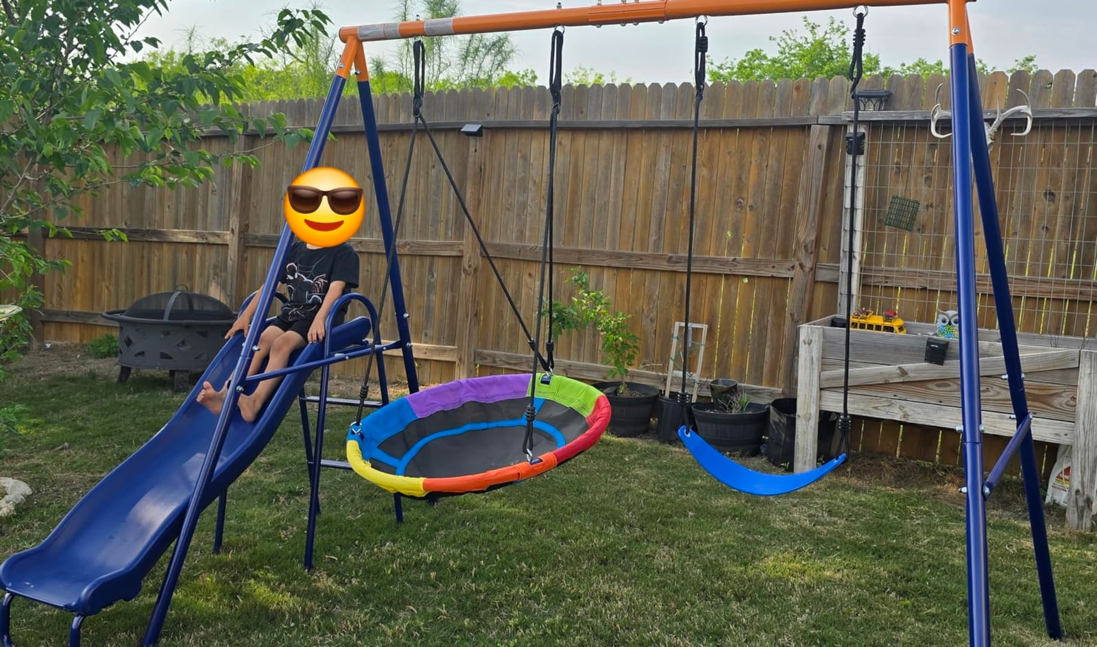 Lunafun Swing Set for Backyard with Kids Slide 440lbs Heavy-Duty Metal A-Frame 1 Saucer Swing Seat 1 Swings Seat & 1 Slide customer photo 2