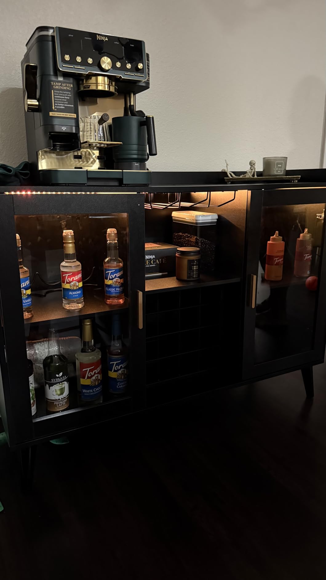 Wine Bar Cabinet with LED Light, Home Coffee Cabinet w/ Wine & Glass Holder customer photo 1