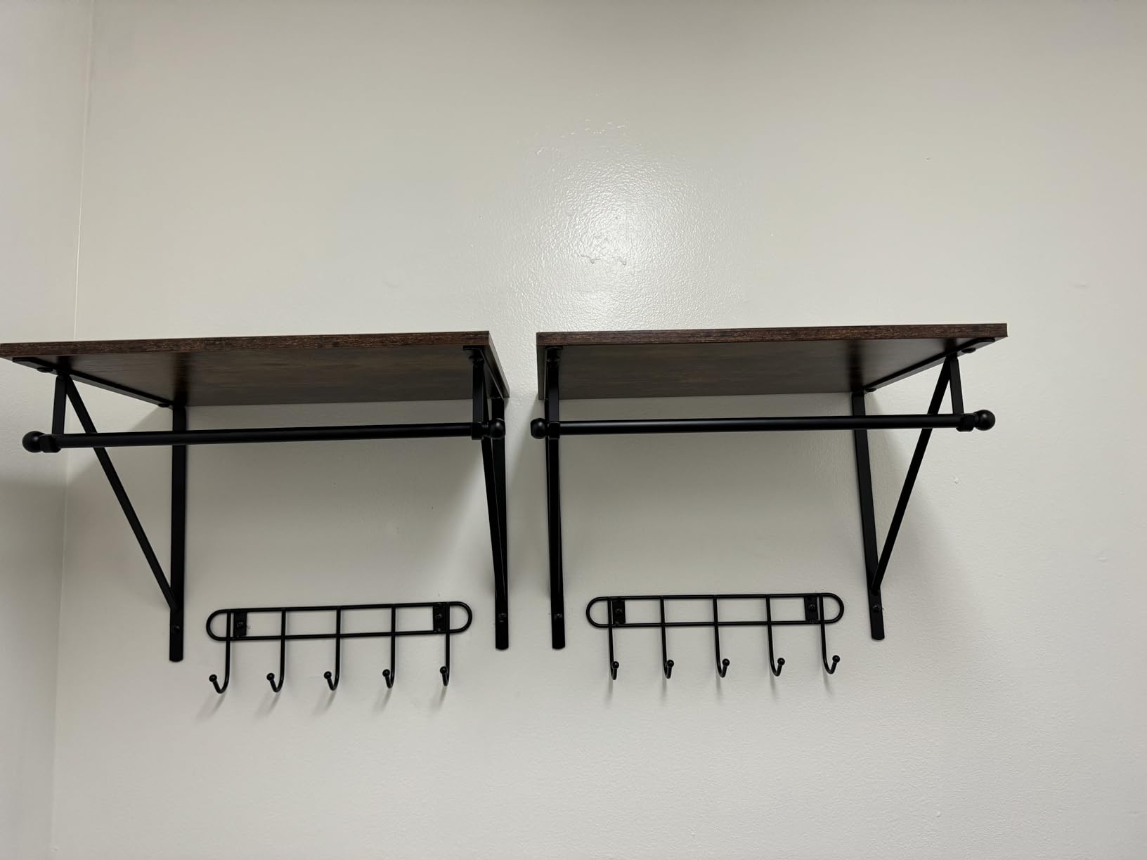 Laundry Room Shelves Wall Mounted with Wire Baskets, Over the Washer and Dryer Shelf with Clothes Drying Rack, Wire Shelves Baskets for Laundry Closet Organization and Storage, Wood+Metal, Black customer photo 1