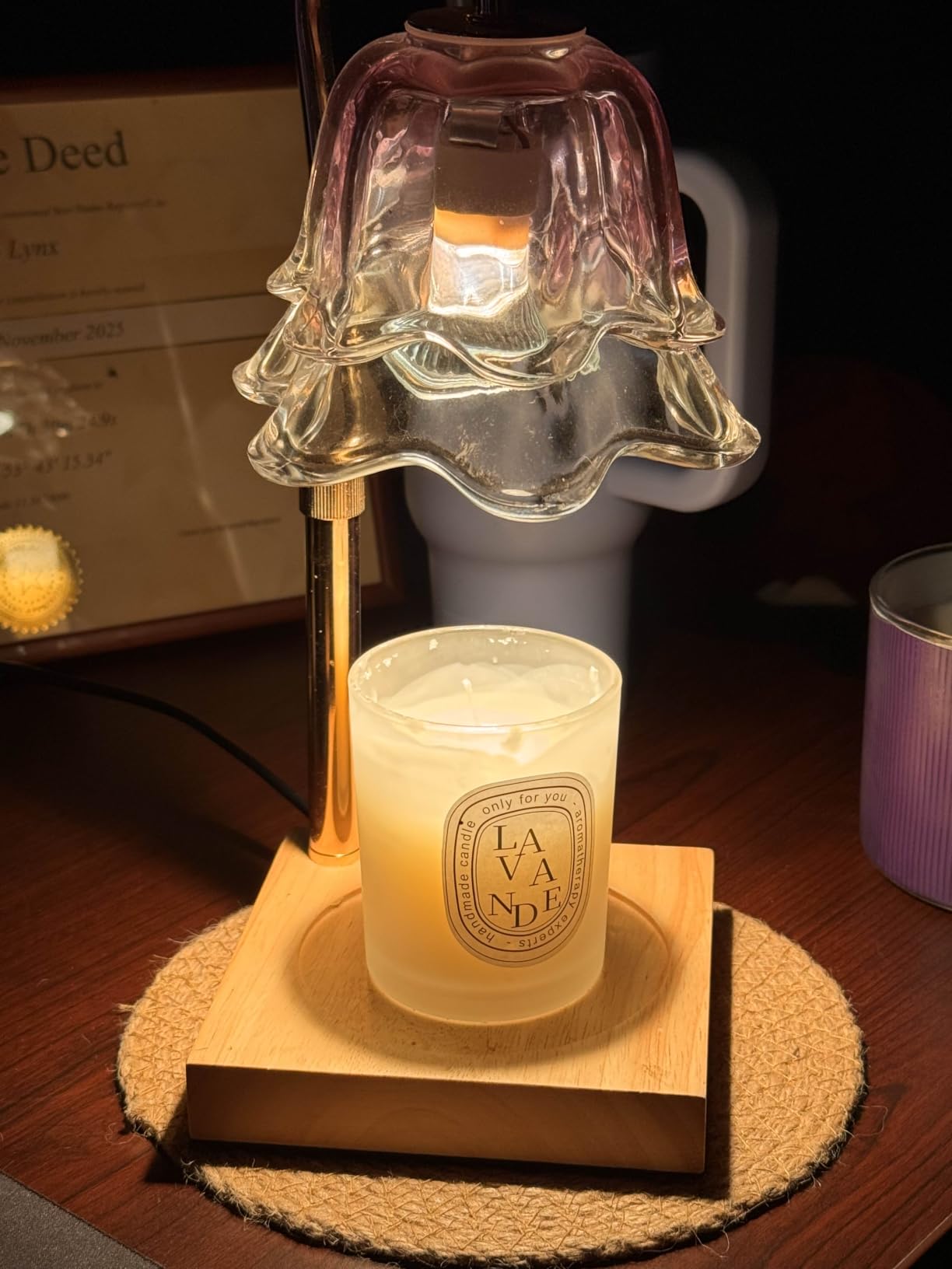 Candeldo Candle Warmer Lamp with Timer, Gold Flower Glass Shade customer photo 2
