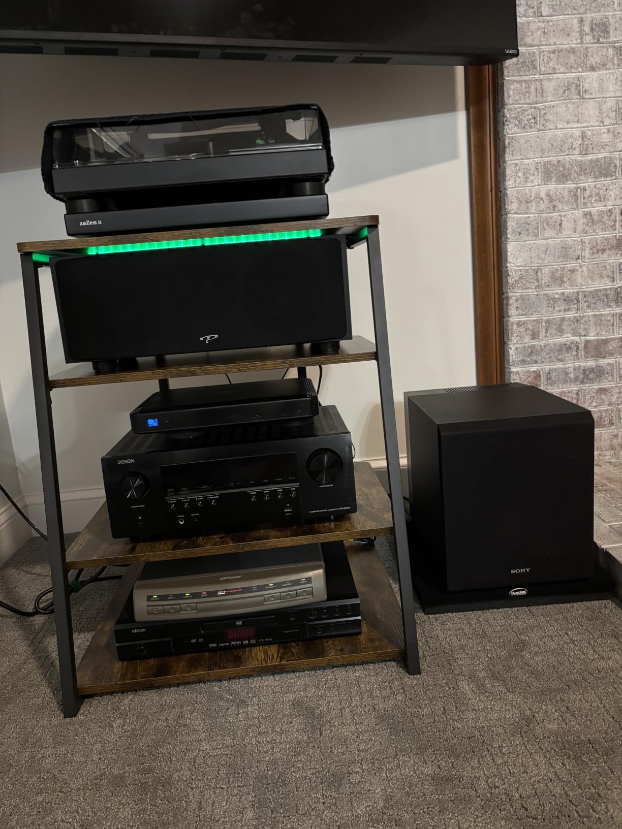 Armocity 4-Tier AV Media Stand with Power Strips, Stereo Stand with LED Lights, Rack Audio Tower with Adjustable Shelves, Small Entertainment Center, 30'', Black Ebony customer photo 1