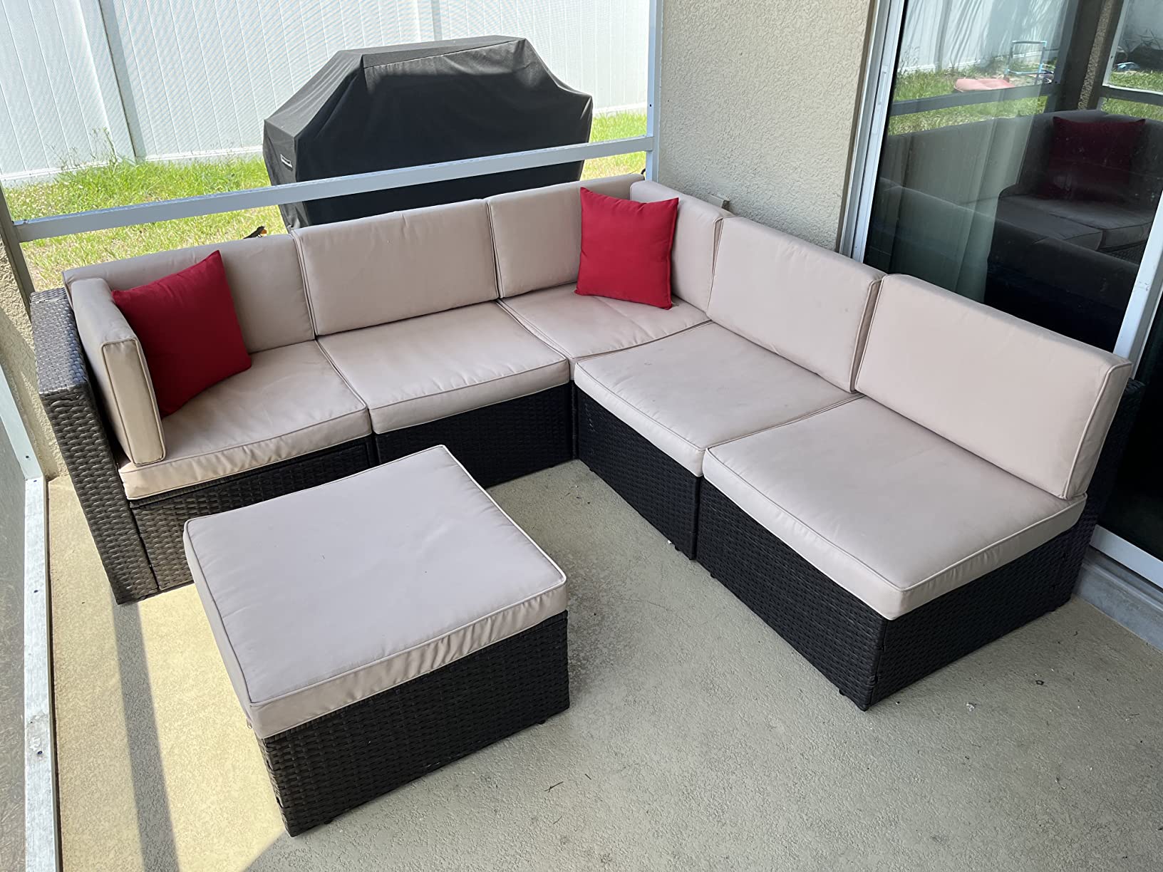 Shintenchi 5 Pieces Patio Furniture Sets Outdoor All-Weather Sectional Patio Sofa Set PE Rattan Wicker Patio Conversation Set with Glass Table&Ottoman Cushion, Blue customer photo 1