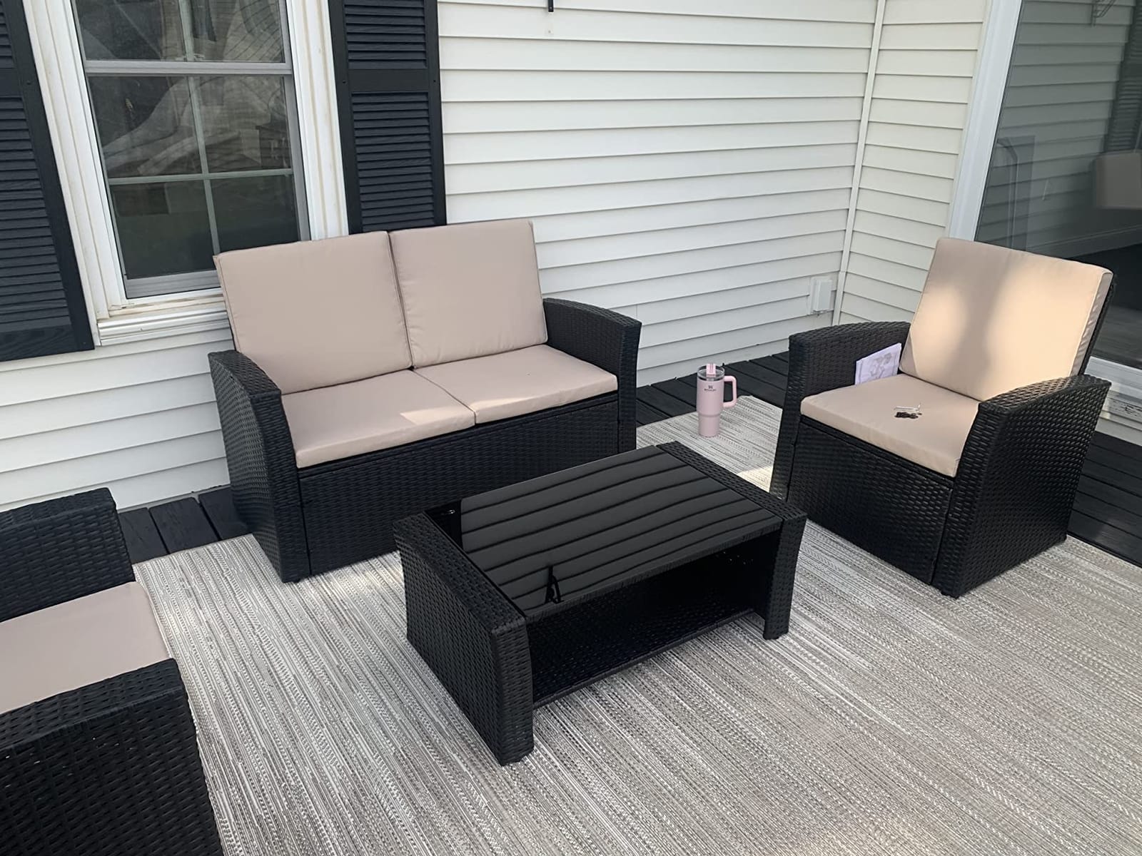 Shintenchi 5 Pieces Patio Furniture Sets Outdoor All-Weather Sectional Patio Sofa Set PE Rattan Wicker Patio Conversation Set with Glass Table&Ottoman Cushion, Blue customer photo 2