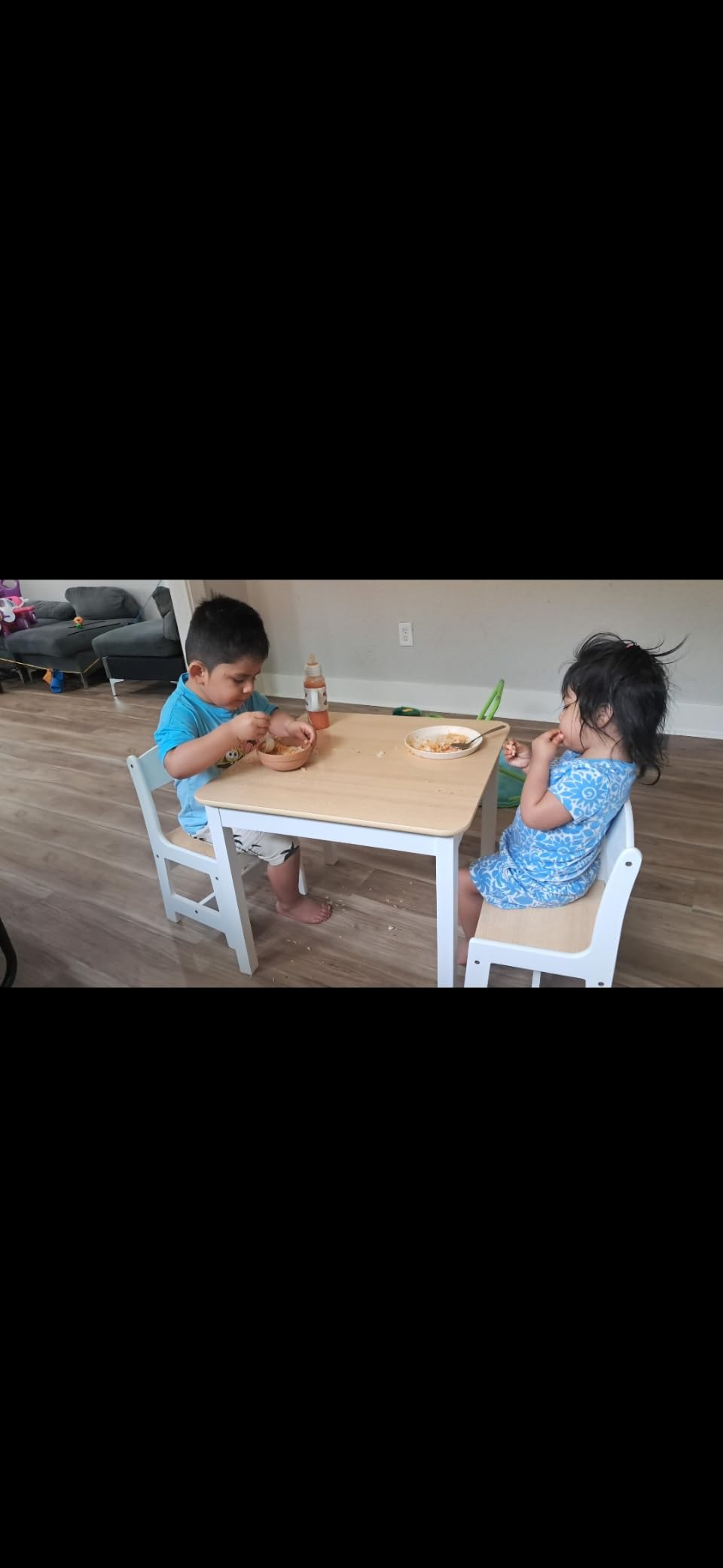 Delta Children MySize Kids Wood Table and Chair Set (2 Chairs Included) - Ideal for Arts & Crafts, Snack Time, Homeschooling, Homework & More, Bianca White/Natural customer photo 2
