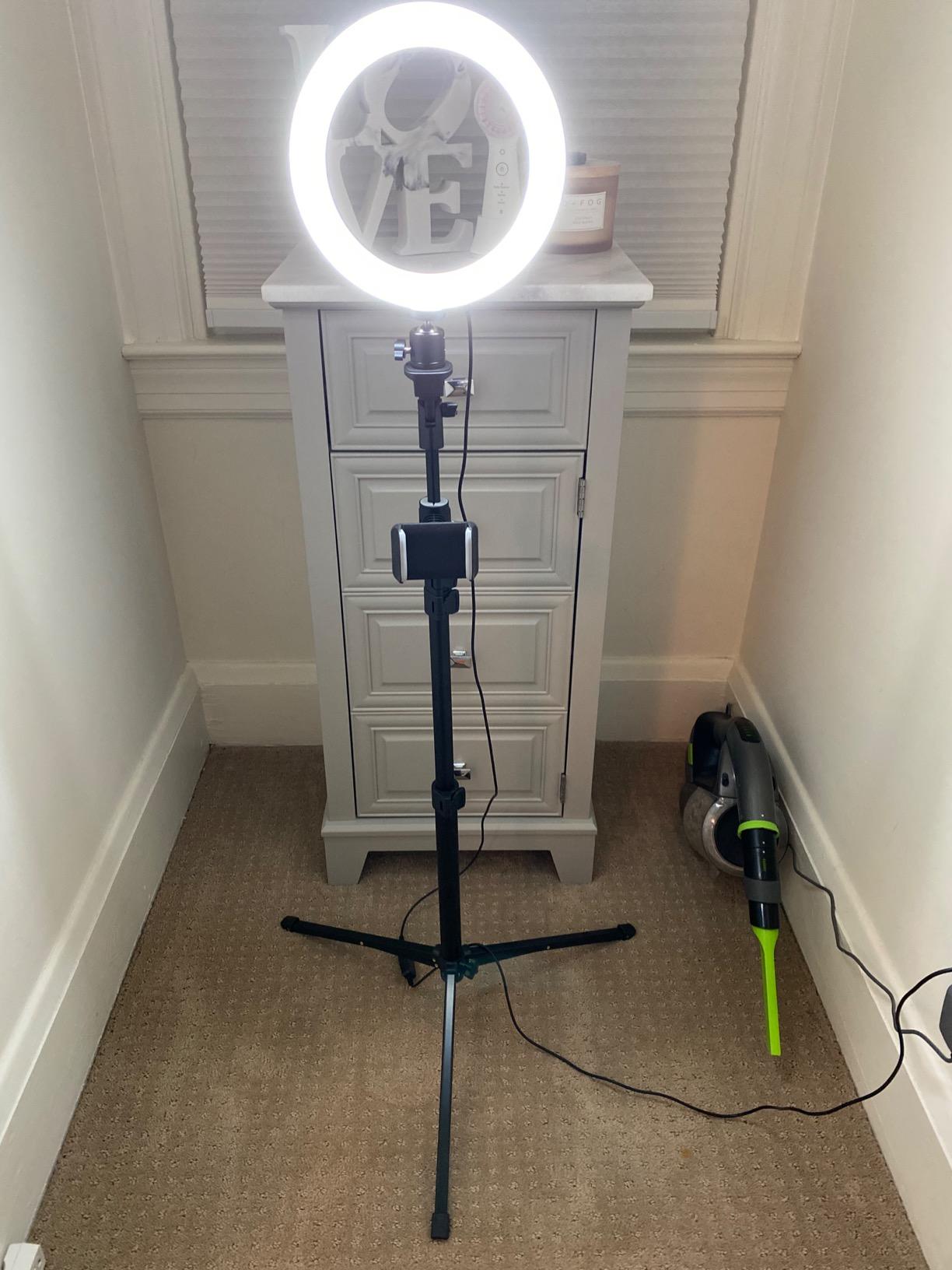 UBeesize 14'' LED Foldable Ring Light with 62'' Tripod Stand, Selfie Ring Light for Video Recording, Live Streaming, TikTok & YouTube, Compatible with iPhone & Android (Black) customer photo 1