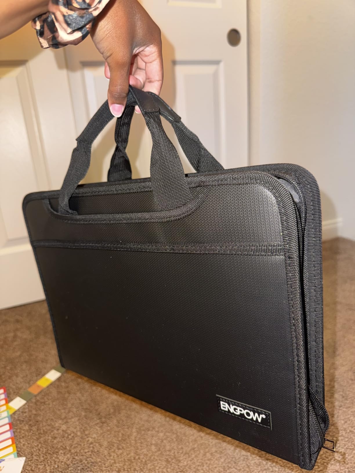 ENGPOW Accordion File Organizer, Fireproof Expanding File Folder with 13 Pockets Document Organizer with Handle & Labels, Portable Home Travel Safe Storage for Letter A4 Files and More, Black customer photo 1