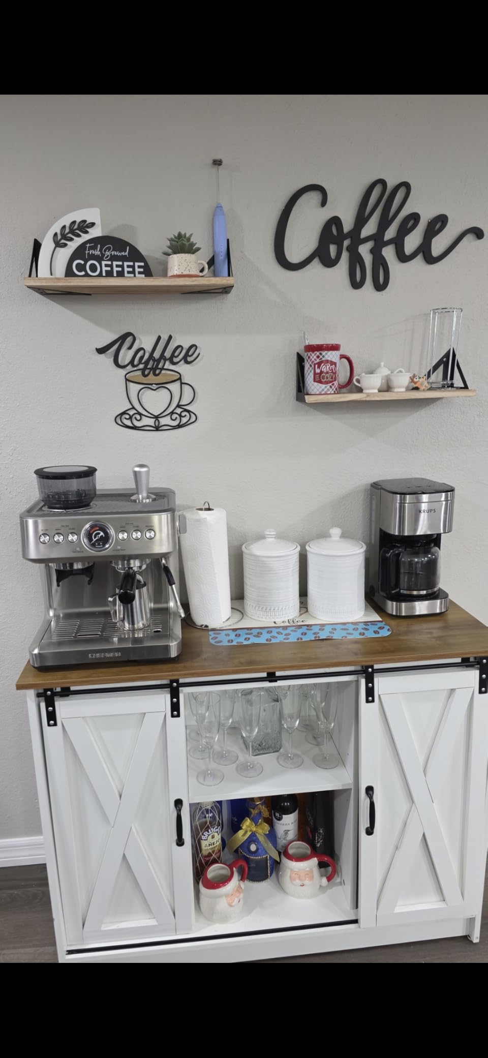 4 EVER WINNER Farmhouse Coffee Bar, 42 Inch Coffee Bar Cabinet, Wash Grey customer photo 2