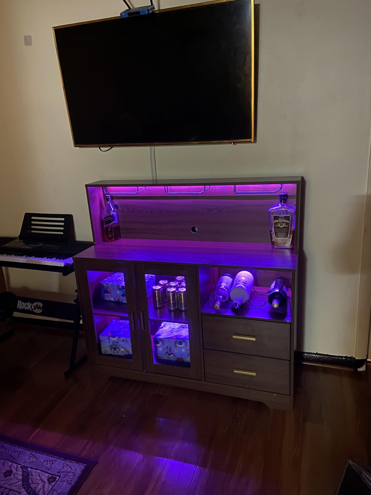 Bar Cabinet for Home with LED Light,Coffee Bar Cabinet w/ Wine & Glass Rack customer photo 2