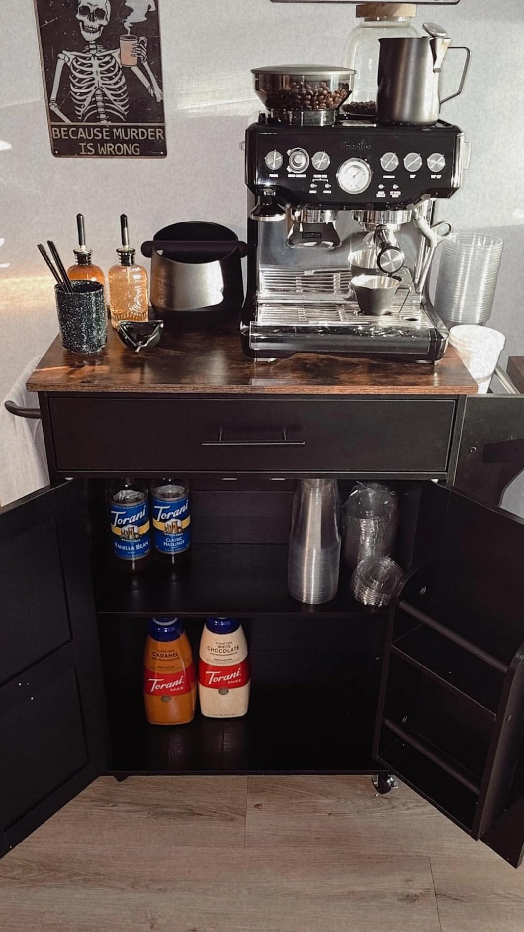 HOOBRO Kitchen Island with Power Outlet, Rolling Kitchen Island with Large Worktop, Kitchen Island Cart with Spice Rack and Drawer, Island Table for Dining Room, Rustic Brown and Black BF88UZD01 customer photo 2