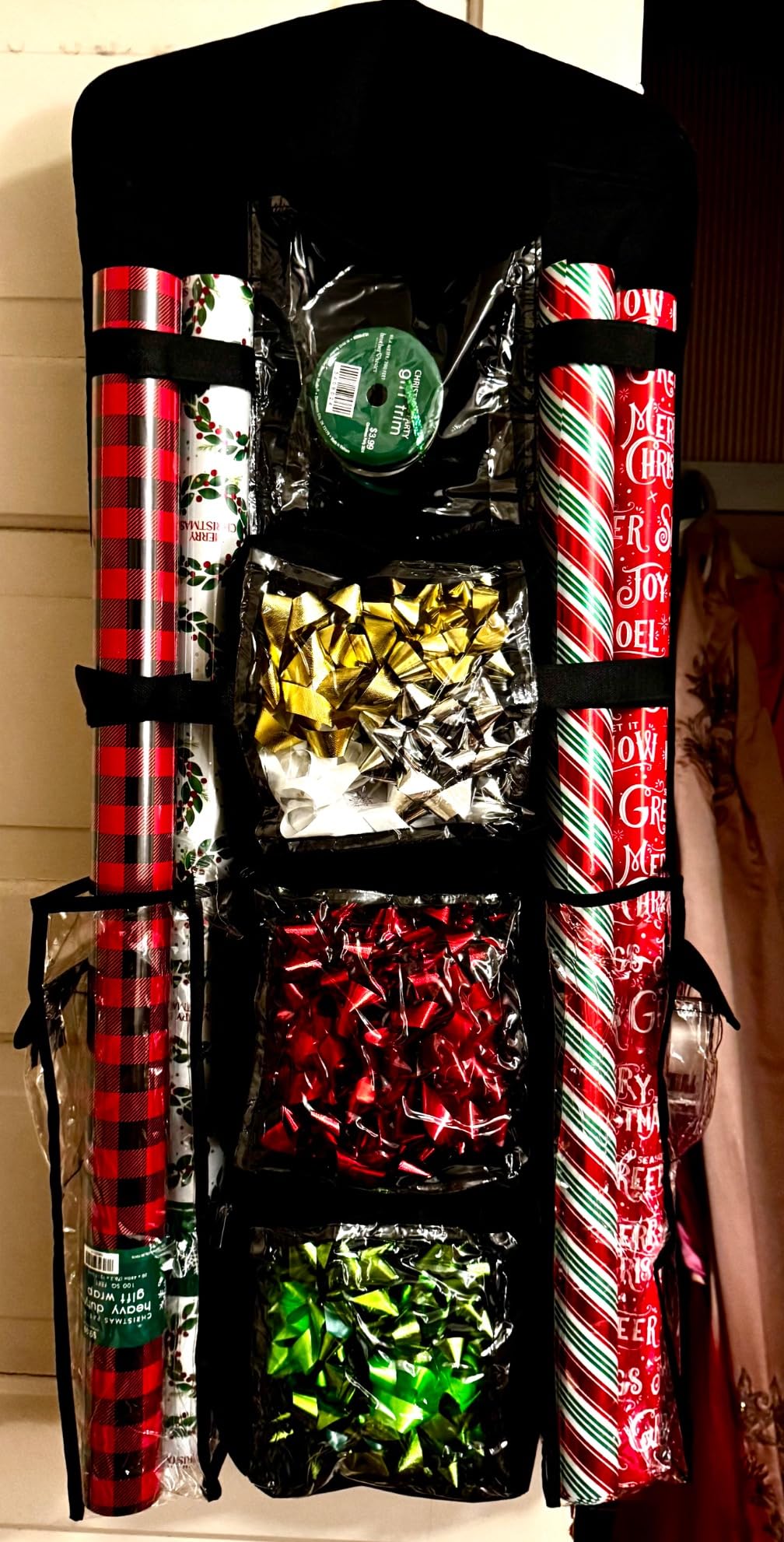 Christmas Wrapping Paper Organizer Storage, Hanging Gift Bag Storage Organizer, Double-Sided Wrapping Paper Holder Storage - Black customer photo 1
