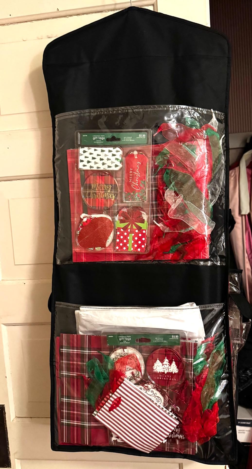 Christmas Wrapping Paper Organizer Storage, Hanging Gift Bag Storage Organizer, Double-Sided Wrapping Paper Holder Storage - Black customer photo 2