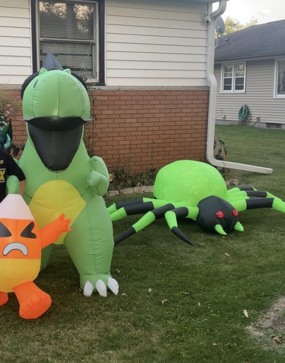 COMIN 9FT Halloween Inflatables Decorations Green Spider Yard LEDs Decor | Built-in LEDs and green scary spider design for Halloween lawn, garden, porch and party displays. customer photo 1