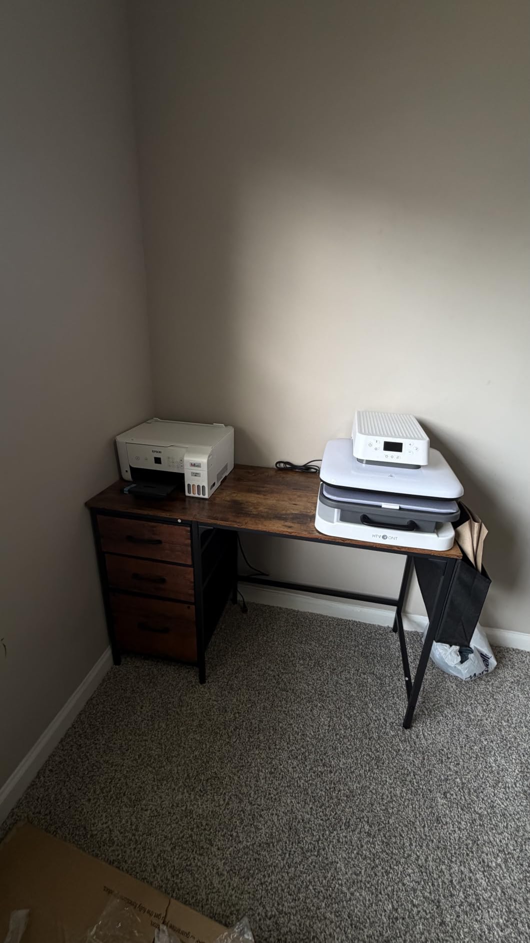 Lufeiya Computer Desk with File Drawers Cabinet, 47 Inch Reversible Home Office Desks with Fabric Filing Cabinet for Small Space, Study Writing Table PC Desks, Rustic Brown customer photo 1
