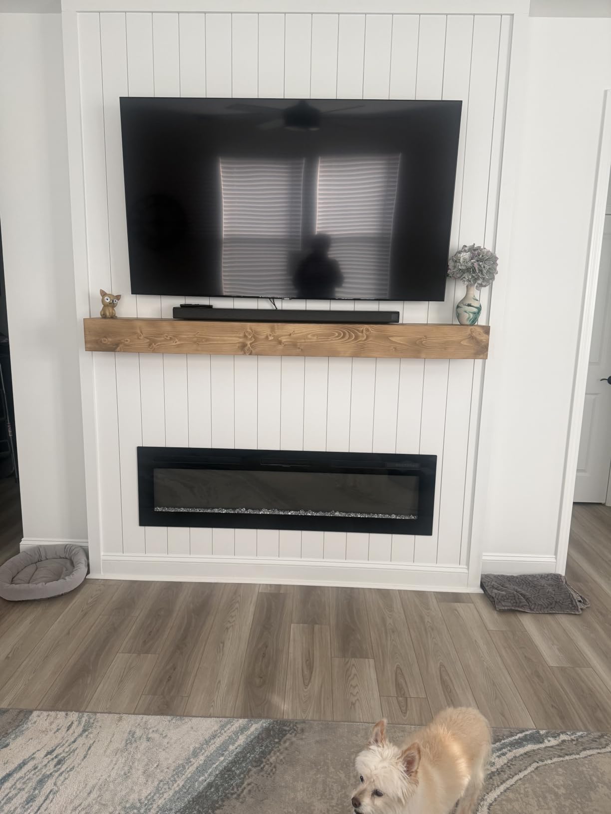 60'' Fireplace Mantel, 3'' Thick Pine Wood Floating Shelf, Brown customer photo 2