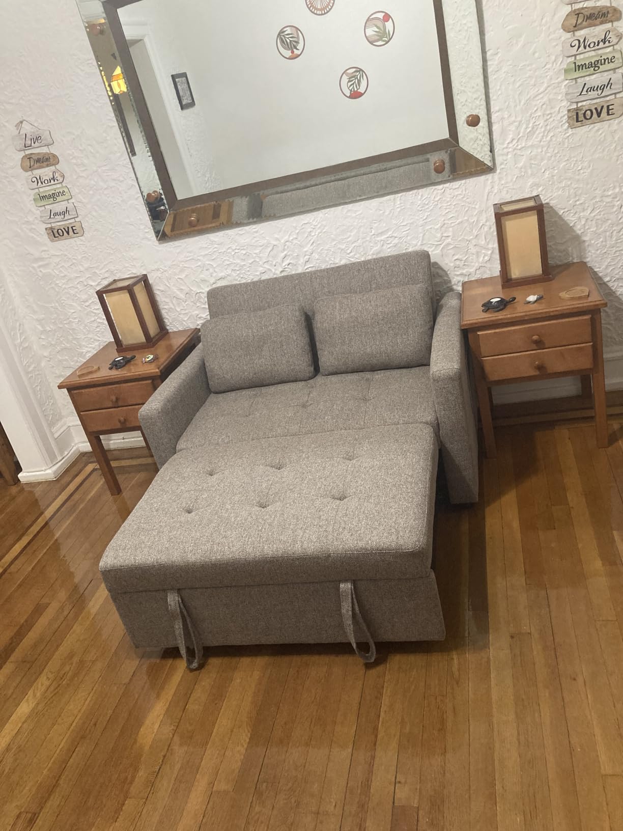 SEJOV Loveseat Sleeper, 3-in-1 Convertible Sofa Bed Pull Out, Brown Gray customer photo 2