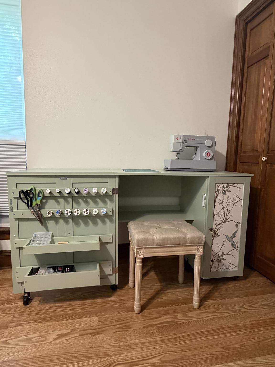 Best Choice Products Large Folding Sewing Table, Multipurpose Portable Craft Station & Side Desk w/Compact Design, Caster Wheels, Storage Shelves, 2 Storage Trays, Magnetic Doors - Light Brown customer photo 2