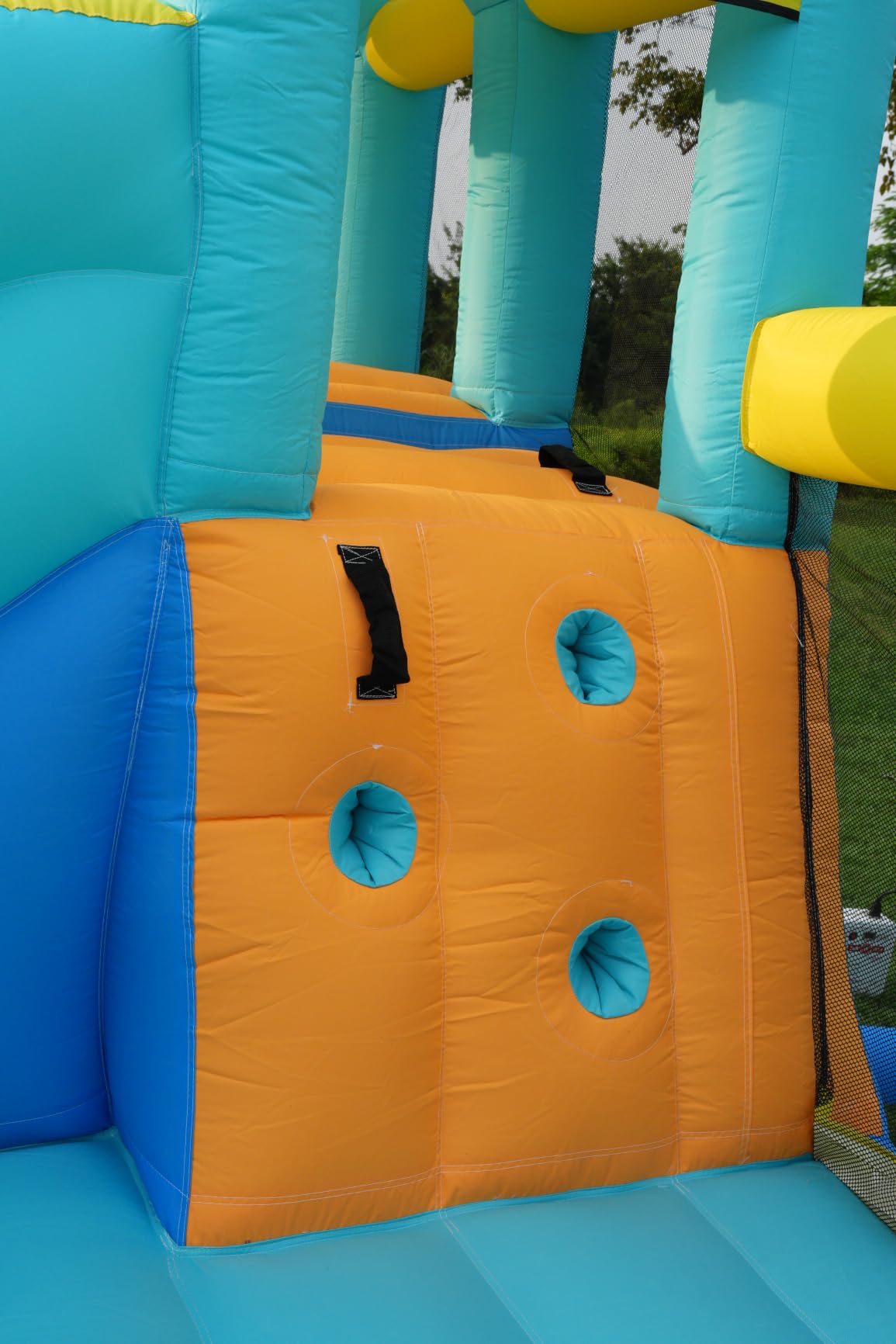 FINCOME Inflatable Bounce House, 10 in 1 Double Water Slide Bounce House with 750W Blower, Climbing Wall, Jumping, Water Gun, Splash Pool, Basketball Hoop for Kids Indoor Outdoor Backyard customer photo 2