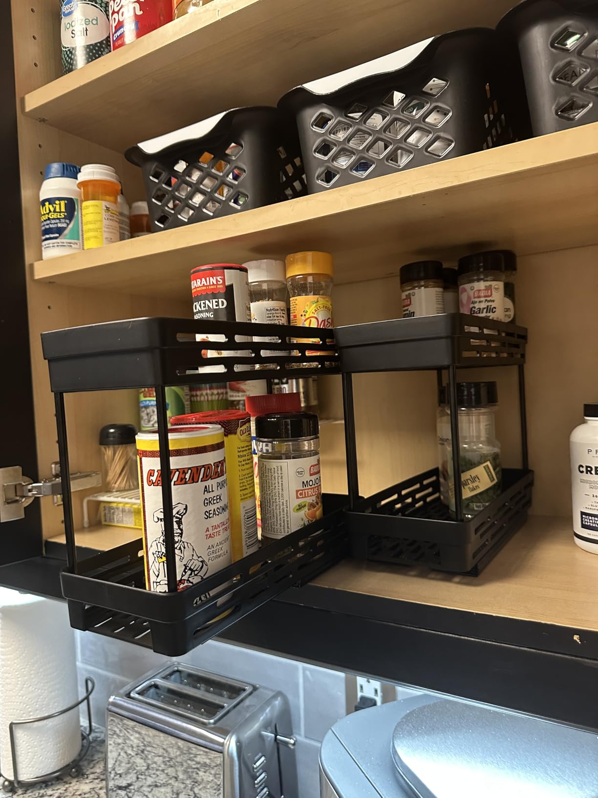 Pull Out Spice Rack Organizer for Cabinet, 3 Packs Slide Out Spice Racks Organizer, Spice Cabinet Organizers, Cabinet Size Need:12'' Highx11'' Deepx5'' Wide,Each Tier Hold 10 Spice Jar - 2 Tier, Black customer photo 2