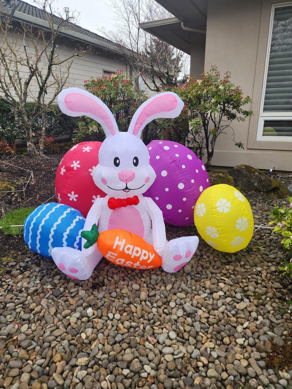 6.2FT Width Inflatables Easter Rabbit Outdoor Decor, Happy Easter Bunny and 4 Colorful Eggs Build-in 6 LEDs Indoor Outdoor Decoration Blow Up for Yard Decorations, Garden, Lawn customer photo 1