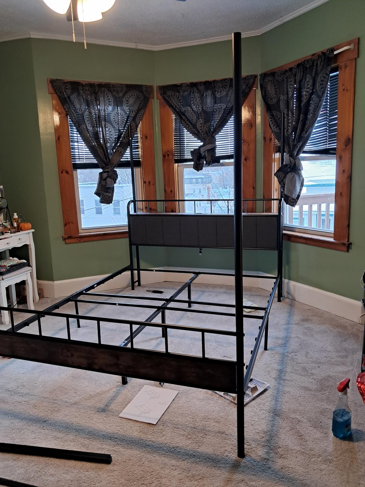 LIKIMIO Queen Canopy Bed Frame, Storage Headboard with Charging Station customer photo 2