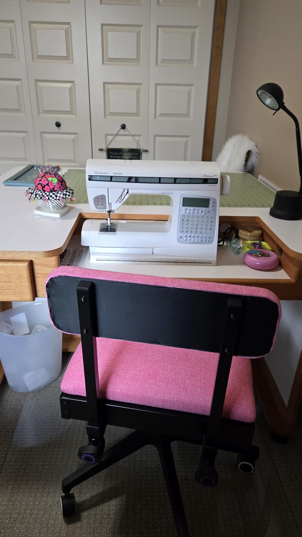 Pink Power Sewing Chair with Wheels and Adjustable Back Support - Hydraulic Armless Machine Chair for Crafting, Quilting, Artists - Sewing Room Furniture - Ergonomically Designed Professional customer photo 1