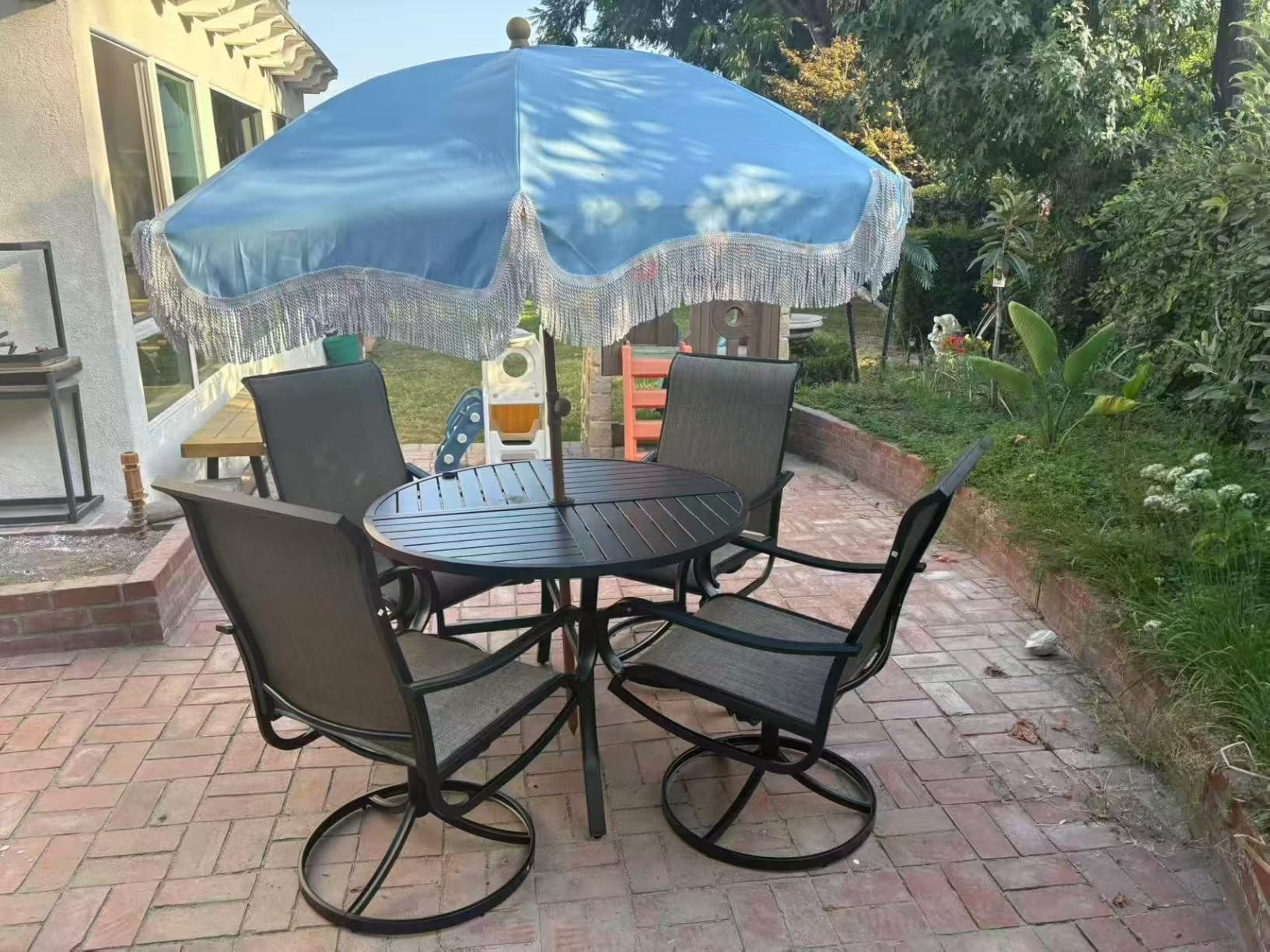 Sophia & William Patio Dining Set for 6 w/Swivel Textilene Chairs, Blue customer photo 1