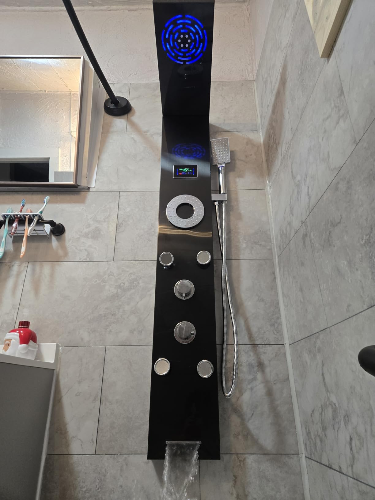 VEVOR Shower Panel, 6 Shower Modes, LED & Screen Hydroelectricity Shower Tower Panel System, Rainfall, Waterfall, 8 Massage Jets, Tub Spout, Handheld Shower, Stainless Steel Wall-Mounted Shower Set customer photo 1