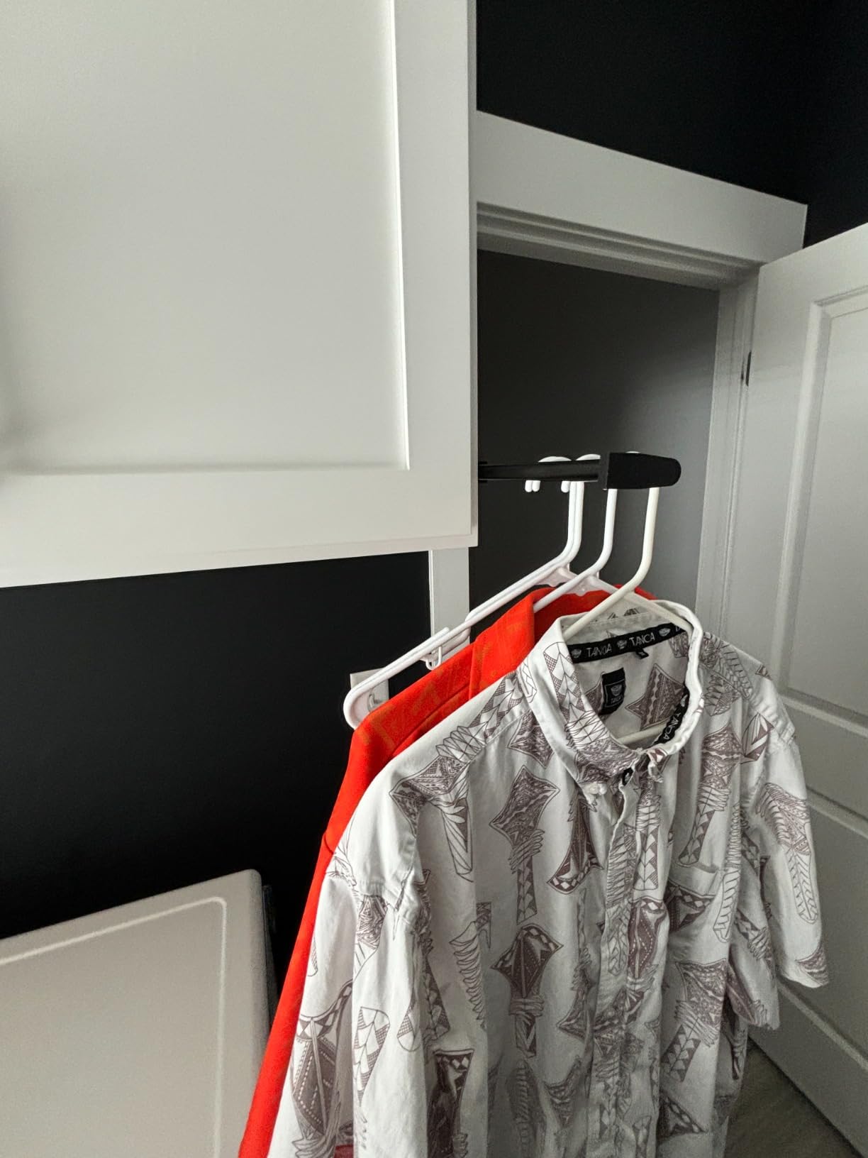 BaiNong pull out closet rod pull out pants rack for closet valet rod closet black valet rods for closets 11-3/8 inch pull out telescopic trouser rack shallow cabinet organize pants and clothes customer photo 2