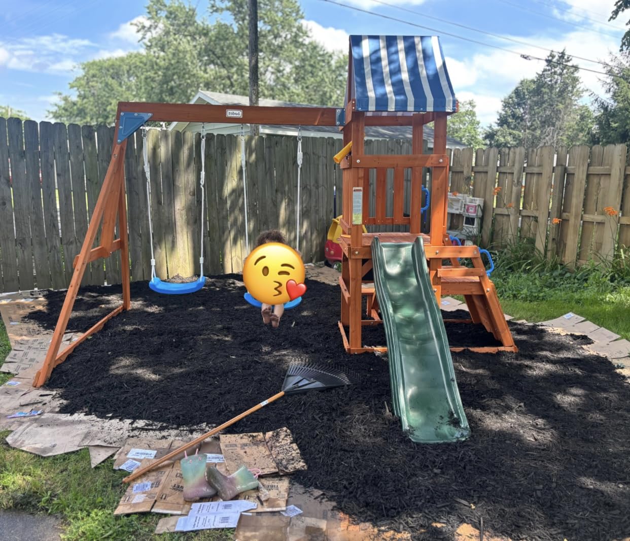 ROBOTIME Wooden Swing Set for Backyard, All-in-One Kids Playset, Ages 3-10 customer photo 2
