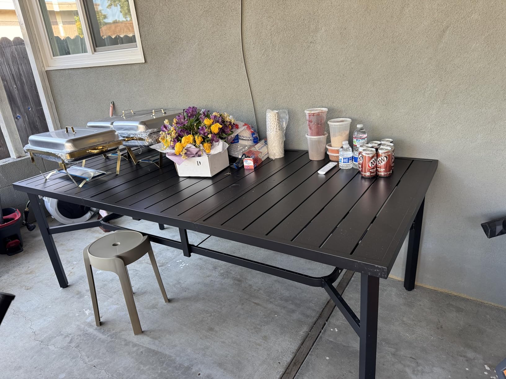 MIXPATIO Outdoor Dining Table for 8, Black Metal Table w/Umbrella Hole customer photo 2