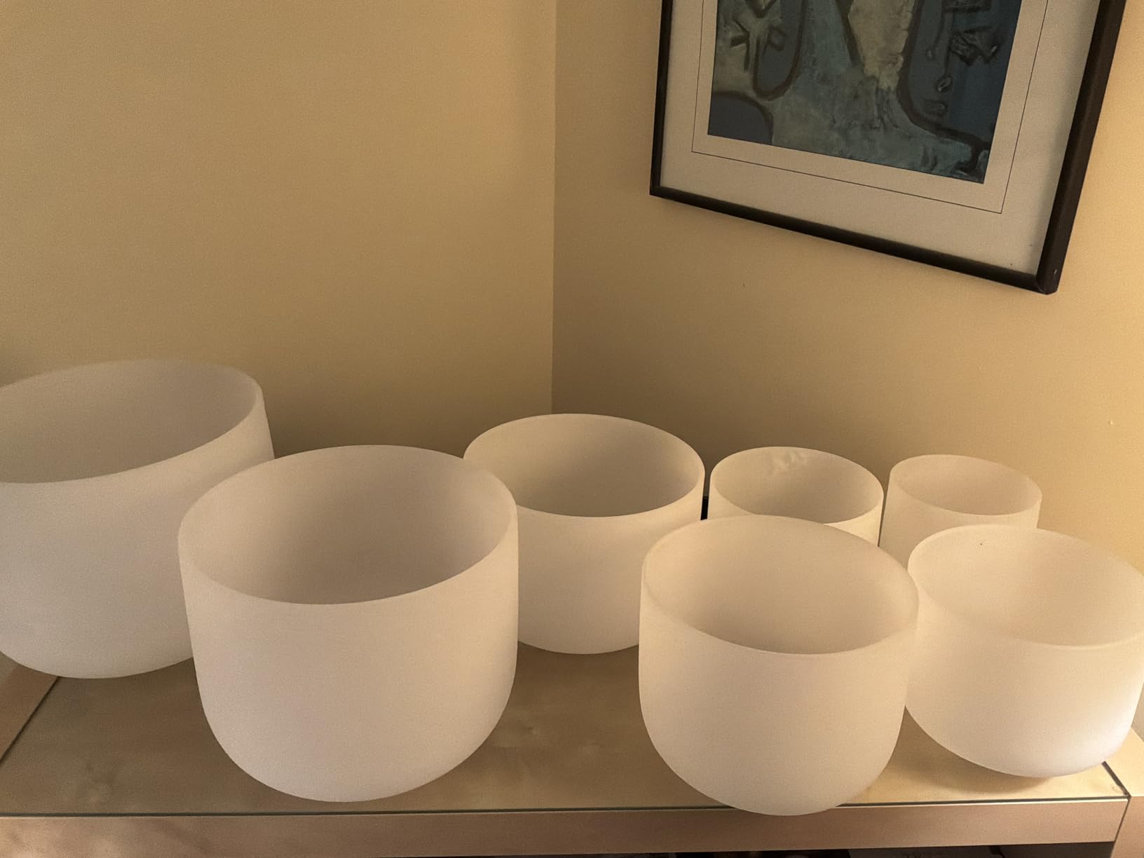 Leize Crystal Singing Bowl with Carrying Case, White, Set of 7 size 6-12