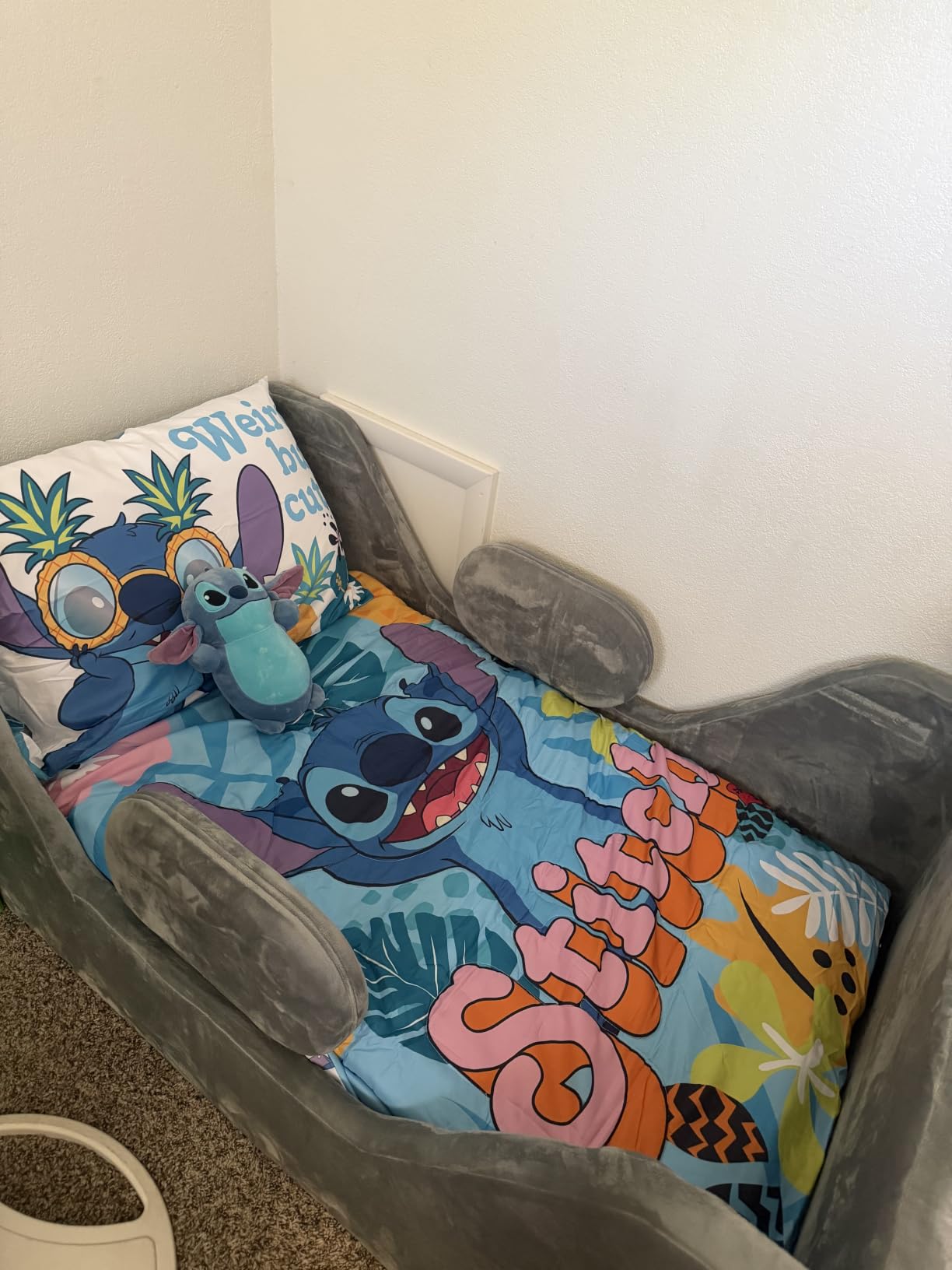 weeonekids Toddler Bed, Child Bed for Kids with Extra Safty Broad, Standard Crib Size Toddler Bed, Certified Fabric Toddler Beds,Toddler Flood Bed (Gray) customer photo 1