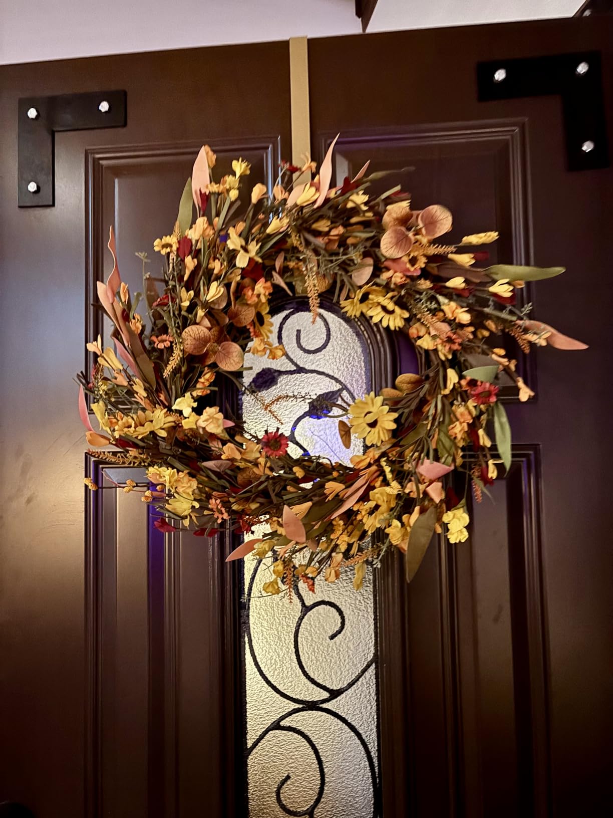 J'FLORU Artificial Fall Wreath 22 Inch Fall Wreaths for Front Door Autumn Porch Farmhouse Thanksgiving Day Harvest Festival customer photo 1