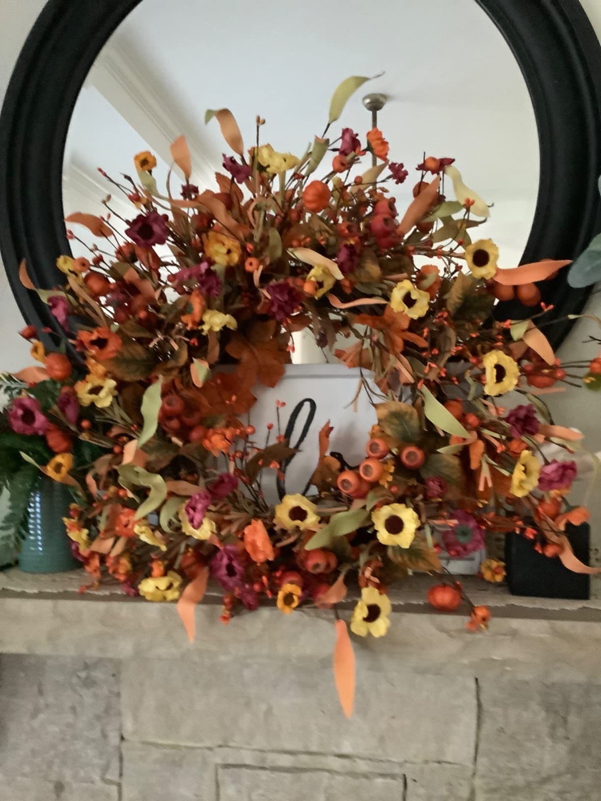 J'FLORU Artificial Fall Wreath 22 Inch Fall Wreaths for Front Door Autumn Porch Farmhouse Thanksgiving Day Harvest Festival customer photo 2