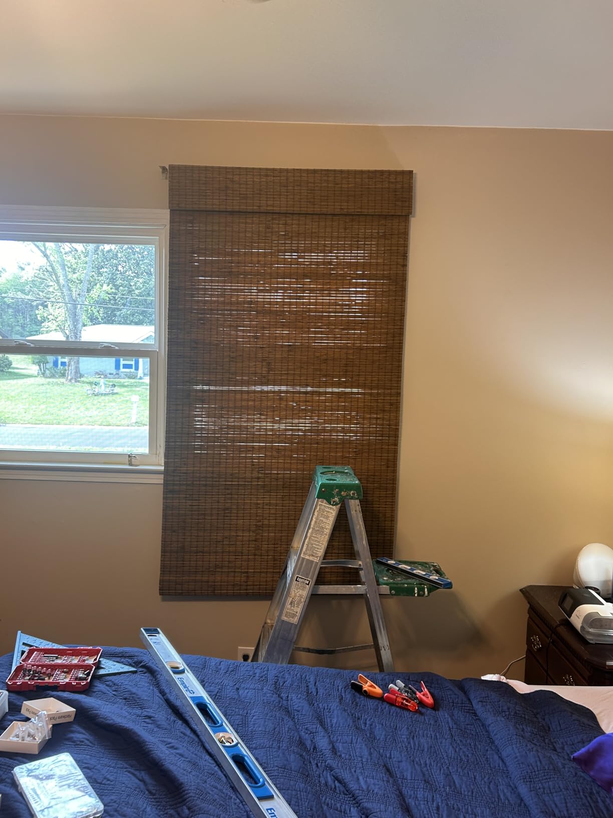 UNISHADES Cordless Bamboo Roman Shades, 26.5×48 in, Highfield Teak | Wide Bamboo Strip Weaving Technique, High light-blocking capacity, High Level of Privacy Protection customer photo 2