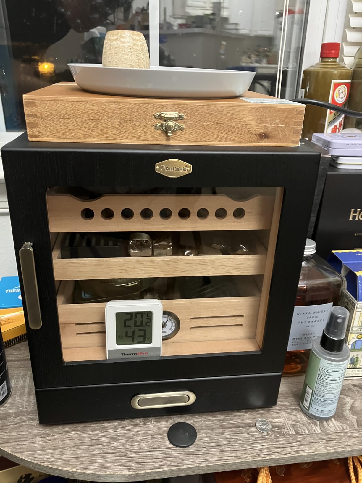 COOL KNIGHT Cigar Humidor Cabinet, Cigar Cabinet Humidor with Spanish Cedar Wood Drawer, Precision Hygrometer, 2 Humidifiers, Cigar Accessories Drawer and Travel Cigar Case, Christmas for Cigar Lovers customer photo 1