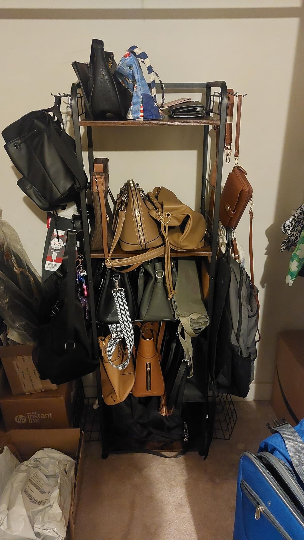 Iron & Wood Floor-Standing 3-Tier Purse Rack with Adjustable Feet, High-Capacity Bag Organizer for Closet, Patent Pending customer photo 2