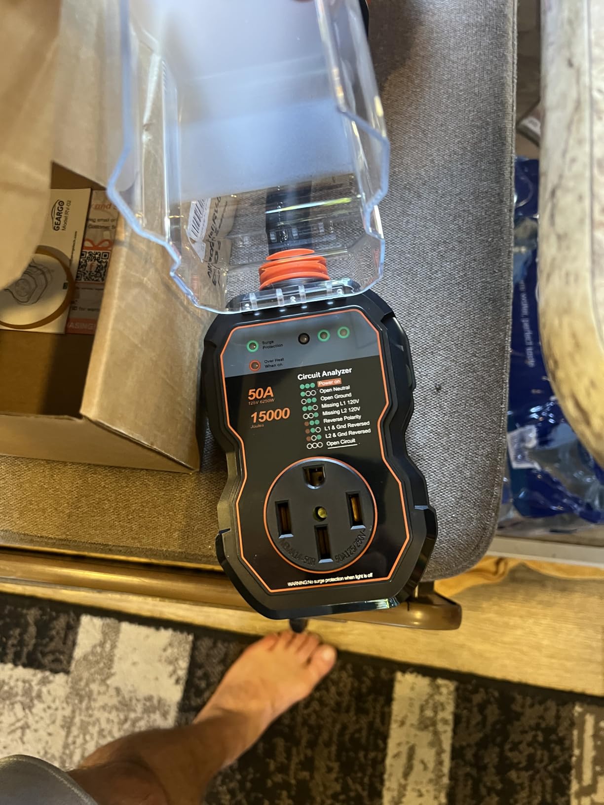 GEARGO RV Surge Protectors 50 Amp, 15000 Joules RV Circuit Analyzer, IP68 Surge Voltage Protection, RV Adapter Plug for Camper (Orange) customer photo 1
