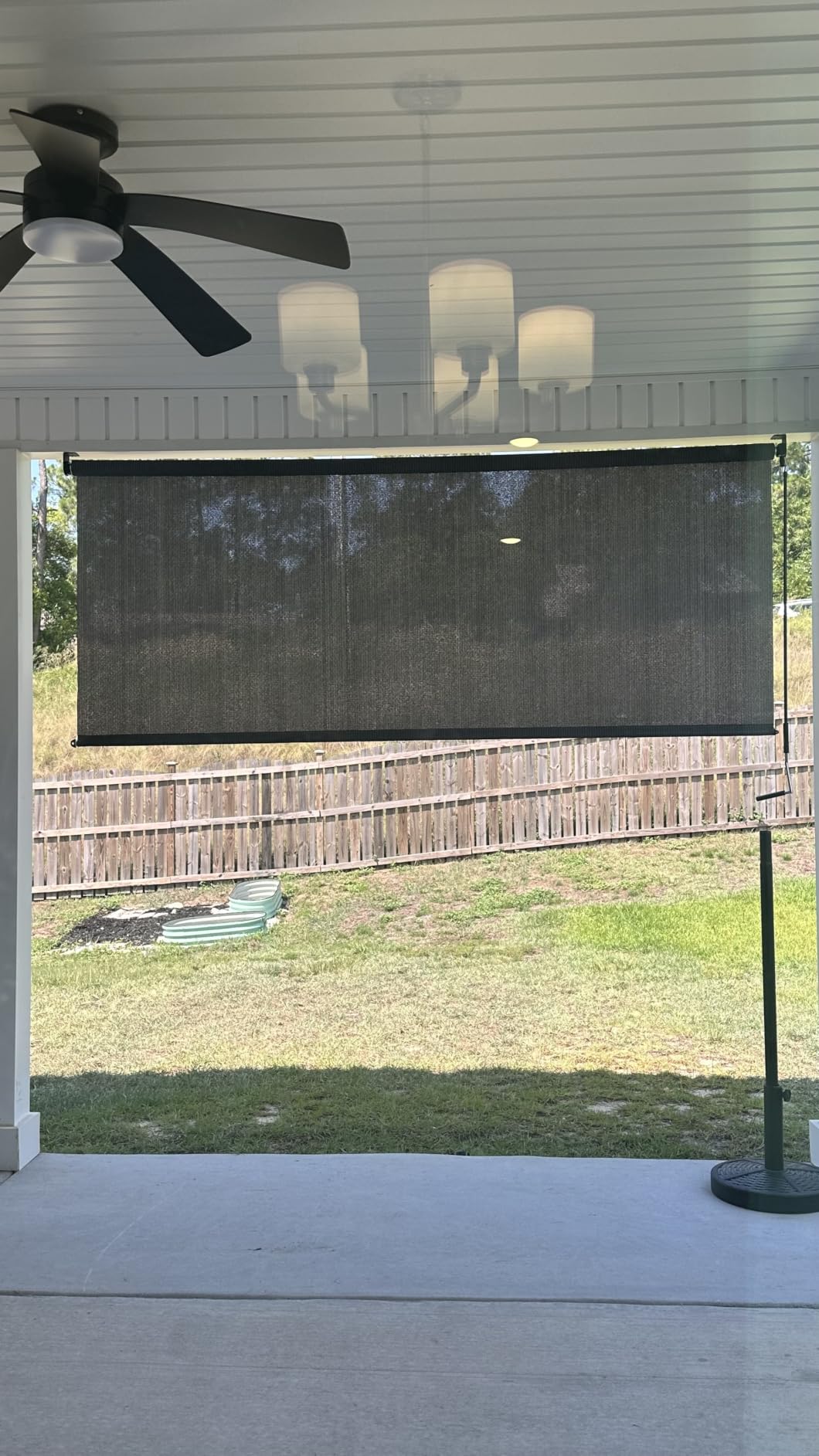 Artpuch Outdoor Roller Shade 8' W x 8' H, Mocha Exterior Cordless Patio Shades Roll Up Blinds with Spliced Pole Design, (2 Poles, One-Piece Fabric) customer photo 2