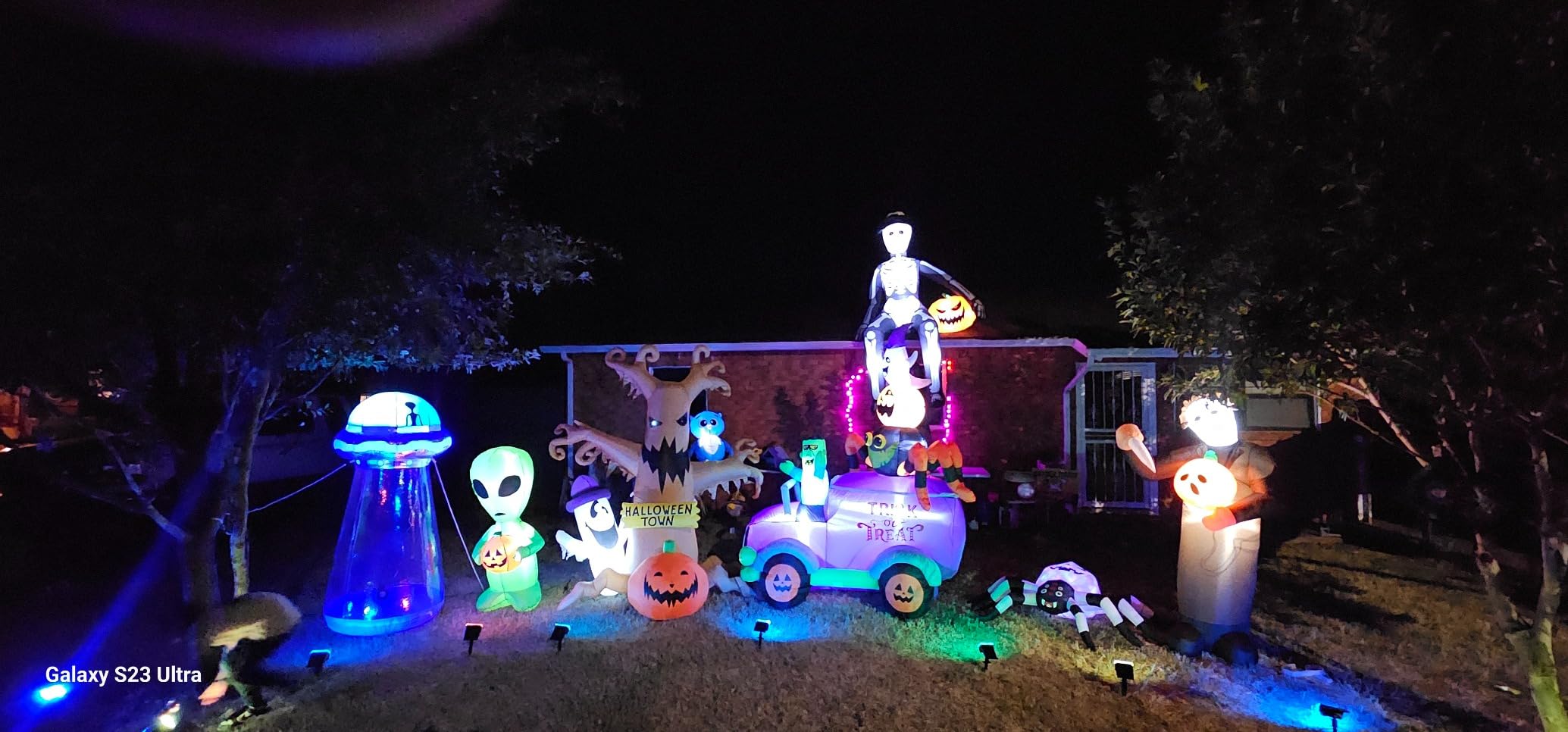 OurWarm 10 FT Inflatables Skeleton Halloween Decor Outdoor, Giant Blow Up Decorations Holding Pumpkin, Scary Halloween Inflatables Sitting Skeleton with Built-in LEDs for Rooftop Balcony Garden Party customer photo 2