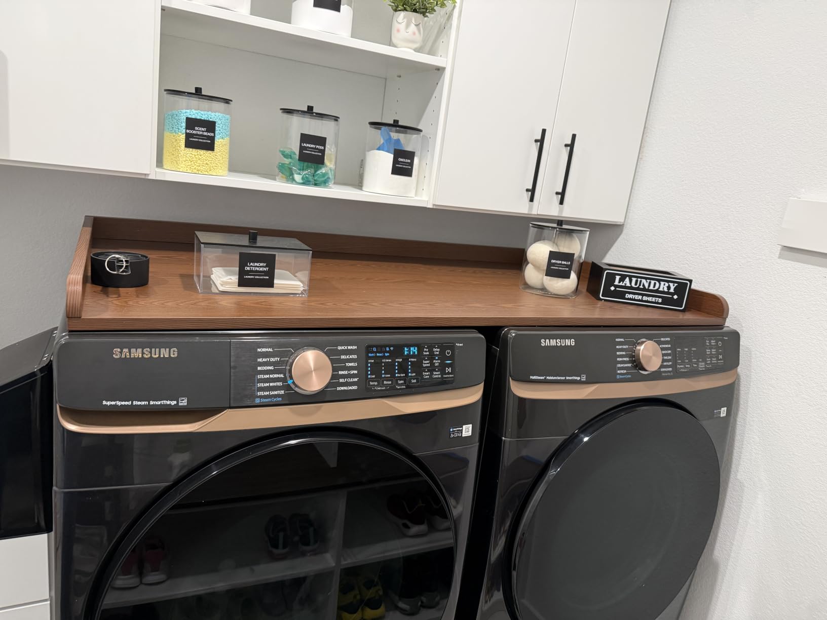 SpaceAid Washer Dryer Countertop, Laundry Wood Shelf Topper with Edge, 54