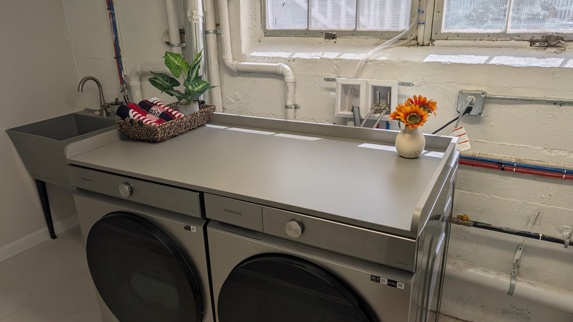 SpaceAid Washer Dryer Countertop, Laundry Wood Shelf Topper with Edge, 54